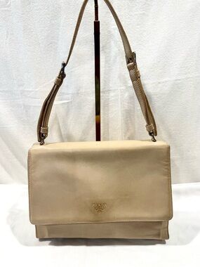 Vintage Prada Flap Shoulder Bag In A Buttery Soft Beige Calfskin Leather